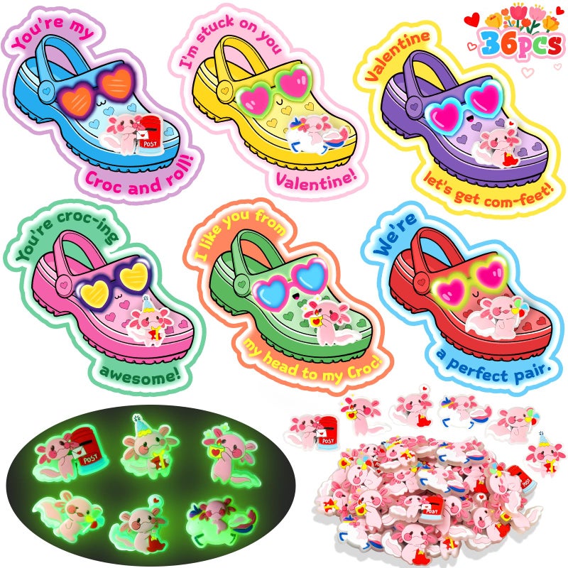 TSDATOWR Valentines Day Cards for Kids School 36 Pcs Valentines Gifts for Kids with Axolotl Shoe Charms Bulk Funny Valentine Exchange Cards for Boys Girls Toddler Class Classroom Gift Party Favors - Image 3