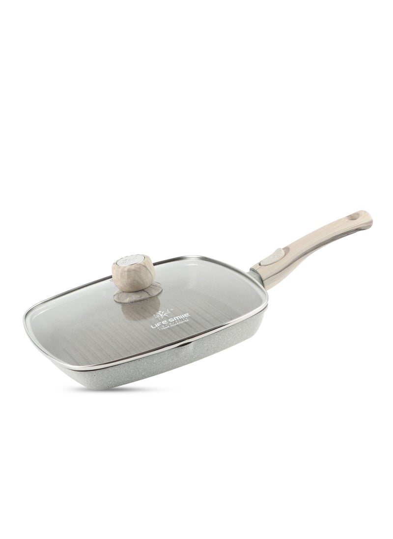 Life Smile - Granite Coated Non-Stick Grill Pan with Stay Cool Detachable Handle for Stove Tops, Square Big Grill Skillet Steak Pan for Indoor & Outdoor Gas Grill Camping & BBQ - 100% PFOA & PFAS Free - Image 1