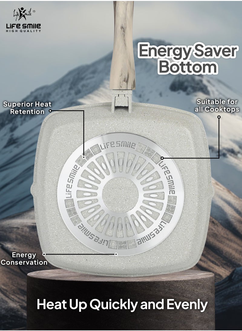 Life Smile - Granite Coated Non-Stick Grill Pan with Stay Cool Detachable Handle for Stove Tops, Square Big Grill Skillet Steak Pan for Indoor & Outdoor Gas Grill Camping & BBQ - 100% PFOA & PFAS Free - Image 1