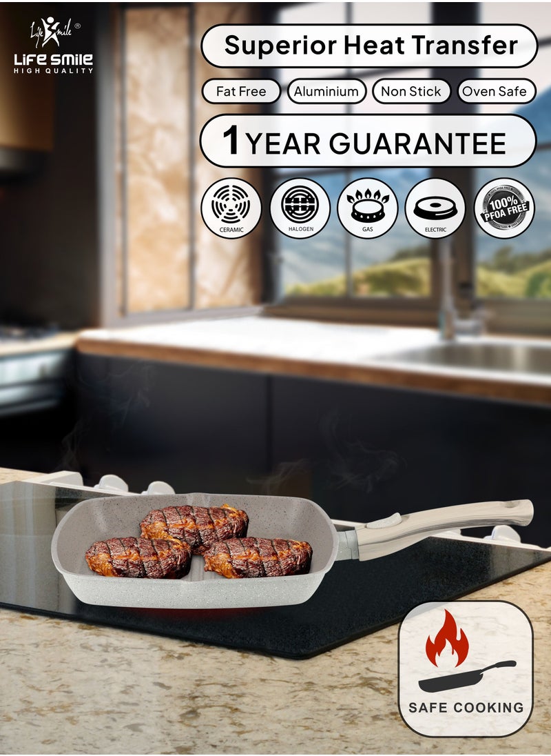 Life Smile - Granite Coated Non-Stick Grill Pan with Stay Cool Detachable Handle for Stove Tops, Square Big Grill Skillet Steak Pan for Indoor & Outdoor Gas Grill Camping & BBQ - 100% PFOA & PFAS Free - Image 1