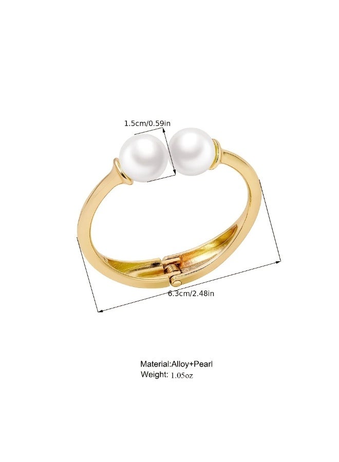 Goolsky سوار بغل مفتوح من سبائك مبالغ فيه مع لآلئ مزيفة كبيرة مجوهرات يد للنساء - Image 2