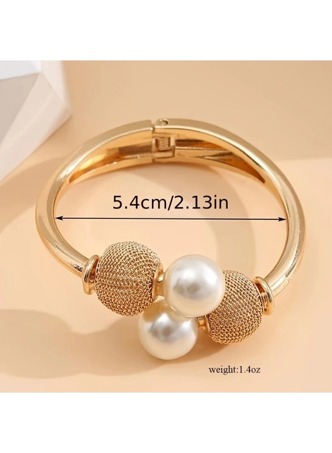 Goolsky سوار بغل مفتوح من سبائك مبالغ فيه مع لآلئ مزيفة كبيرة مجوهرات يد للنساء - Image 5