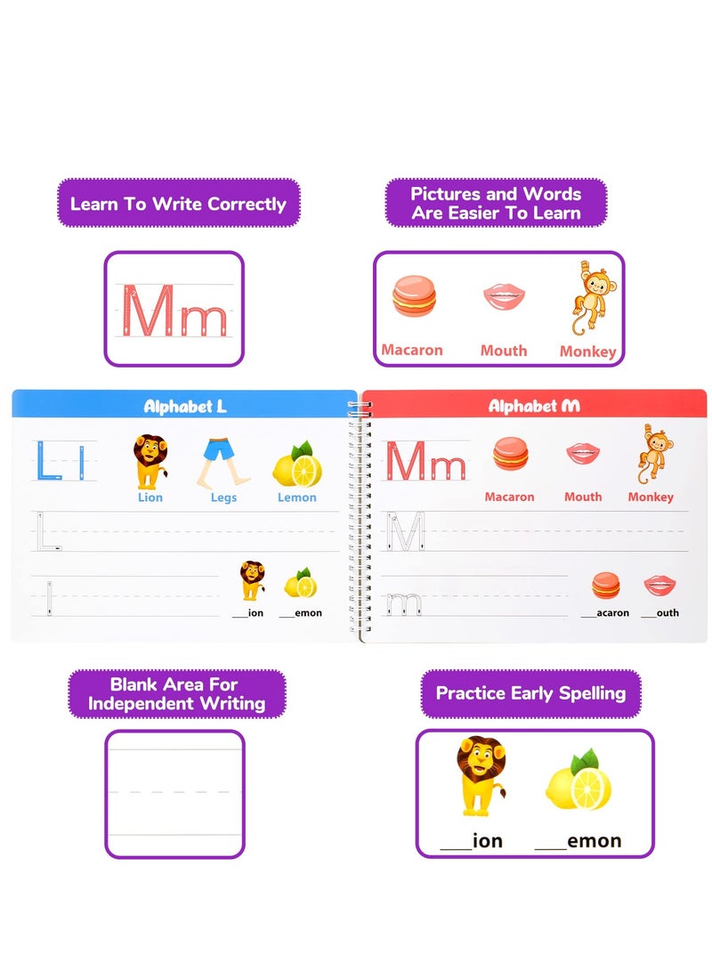 SYOSI Handwriting Practice Book for Kid Toddler Preschool Learning Activity for 3 4 5 Year Olds 40 Pages Montessori Early Educational Toy Kindergarten Letter Tracing Book with 8 Dry Erase Markers - Image 5