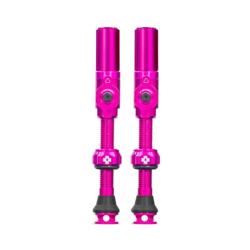 MucOff Big Bore Hybrid Tubeless Valves Pink 45mm Precision Engineered Dust Caps for Bikes with Revolutionary Airflow Technology Schrader Valve Caps for Tubeless MTBRoadGravel Bikes