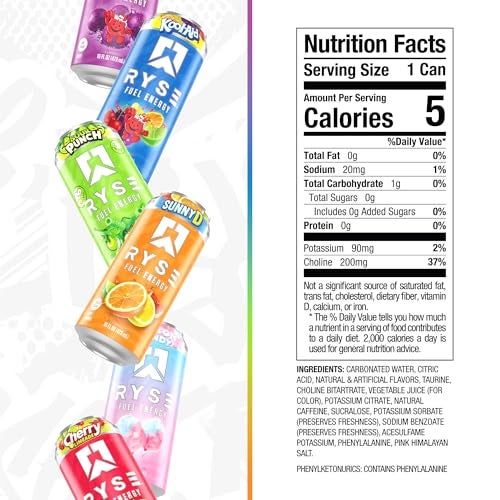 RYSE Up Supplements RYSE Fuel Energy Drink - Variety Pack - Sugar Free, Gluten Free & Vegan - 200mg Natural Caffeine, Taurine & Choline for Focus & Energy - No Artificial Colors - 16 fl oz Cans (12-Pack) - Image 2