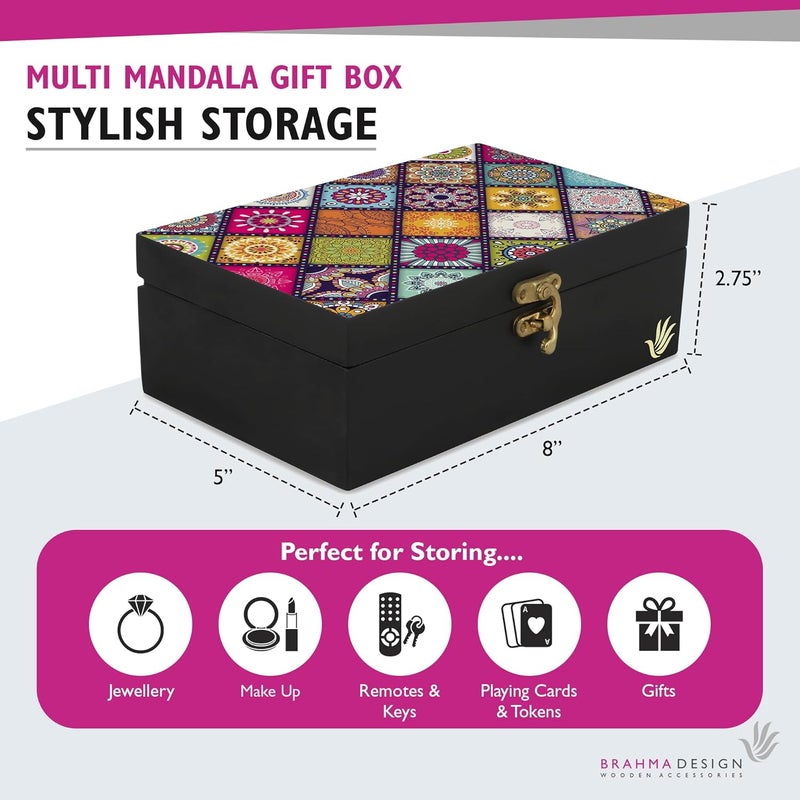 BRAHMA DESIGN BRAHMA DESIGN Decorative Gift Box for Presents Multi Mandala Design 8x5x275 JewelleryTarotVintage Box Knickknacks Storage Trunk Organiser Gift Box for Packaging - Image 2