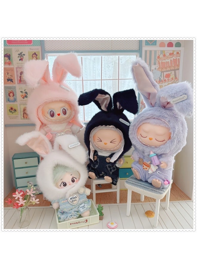 null - The First And Second Generation Labubu Doll Clothes 17cm Labubu Cloth 10cm Cotton Doll Rabbit Small House Plush Hat Cute Rabbit Hat-Specifications:Small-Color:Rabbit Xiaozhai Hat Purple - Image 1