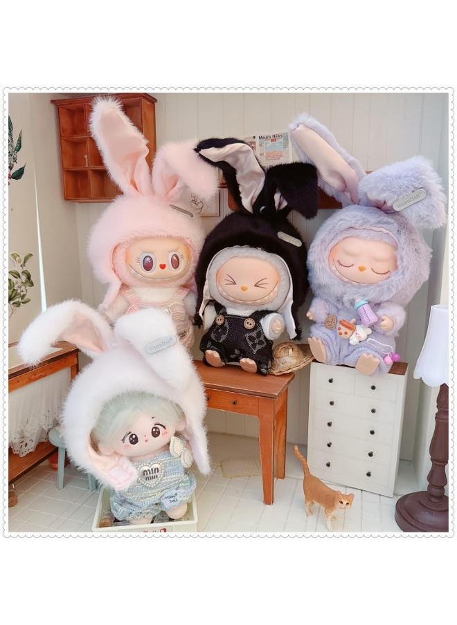 null - The First And Second Generation Labubu Doll Clothes 17cm Labubu Cloth 10cm Cotton Doll Rabbit Small House Plush Hat Cute Rabbit Hat-Specifications:Small-Color:Rabbit Xiaozhai Hat Purple - Image 1