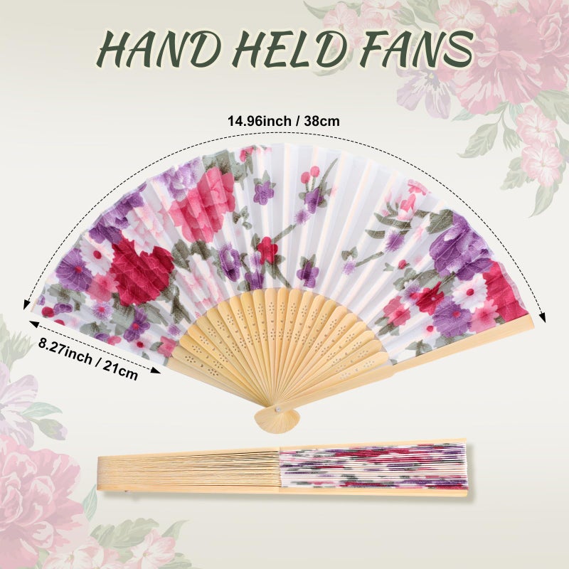 Zonon 4 Pack Handheld Floral Folding Fans Hand Held Silk Bamboo Fans with Tassel Women Hollowed Hand Foldable Fan with Fabric Sleeve for Dancing Wedding Decoration Gifts(Spring Flowers) - Image 3