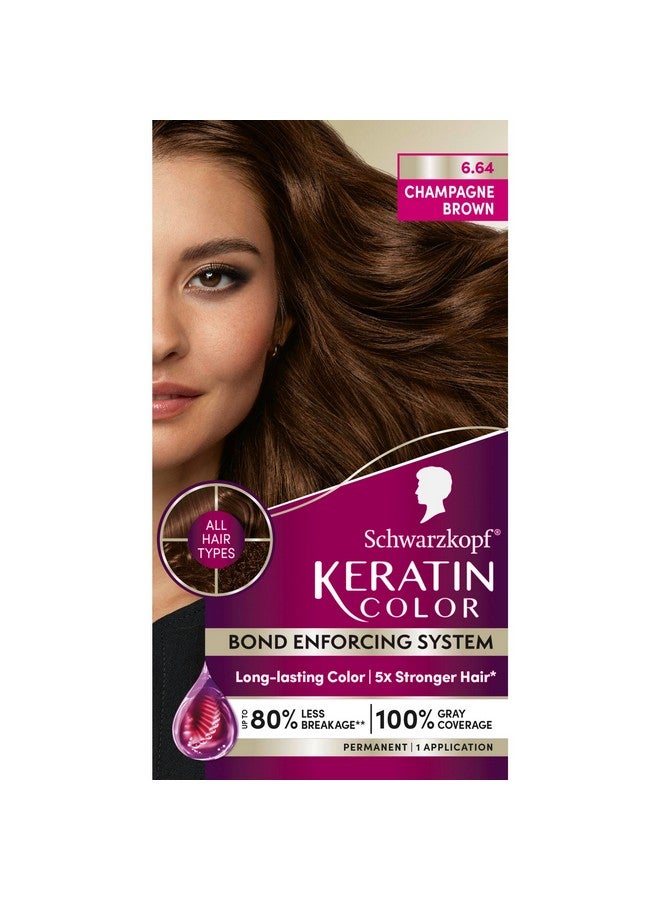 Schwarzkopf Keratin Color Permanent Hair Color, 6.64 Champagne Brown, 1 Application - Salon Inspired Permanent Hair Dye, for up to 80% Less Breakage vs Untreated Hair and up to 100% Gray Coverage - Image 1