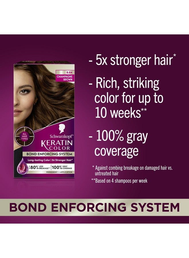 Schwarzkopf Keratin Color Permanent Hair Color, 6.64 Champagne Brown, 1 Application - Salon Inspired Permanent Hair Dye, for up to 80% Less Breakage vs Untreated Hair and up to 100% Gray Coverage - Image 2