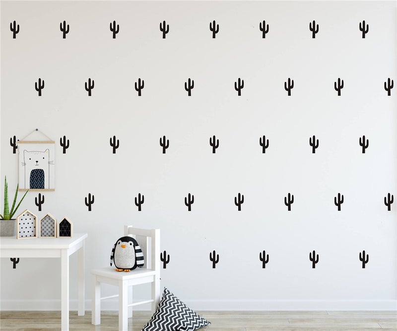 JURUOXIN JOYRESIDE 48 Pieces/Set Cactus Decals Wall Vinyl Sticker Home House Nursery Desin Cacti for Baby Kids Boy Girl Bedroom Living Room Decoration Art Decor YMX20 (Black) - Image 2