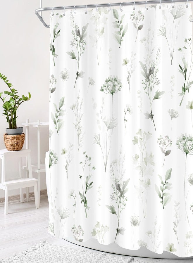 Cinbloo Sage Green Botanical Plant Floral Watercolor 72Wx72H Shower Curtain Block Print Boho Light Green White Nature for Girly Women Bathroom Curtain Set Farmhouse Bath Bathroom Accessories Decor - Image 4