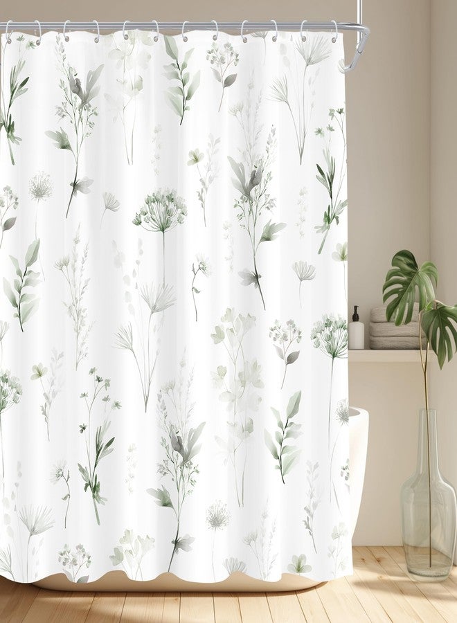Cinbloo Sage Green Botanical Plant Floral Watercolor 72Wx72H Shower Curtain Block Print Boho Light Green White Nature for Girly Women Bathroom Curtain Set Farmhouse Bath Bathroom Accessories Decor - Image 1
