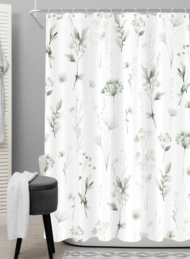 Cinbloo Sage Green Botanical Plant Floral Watercolor 72Wx72H Shower Curtain Block Print Boho Light Green White Nature for Girly Women Bathroom Curtain Set Farmhouse Bath Bathroom Accessories Decor - Image 2