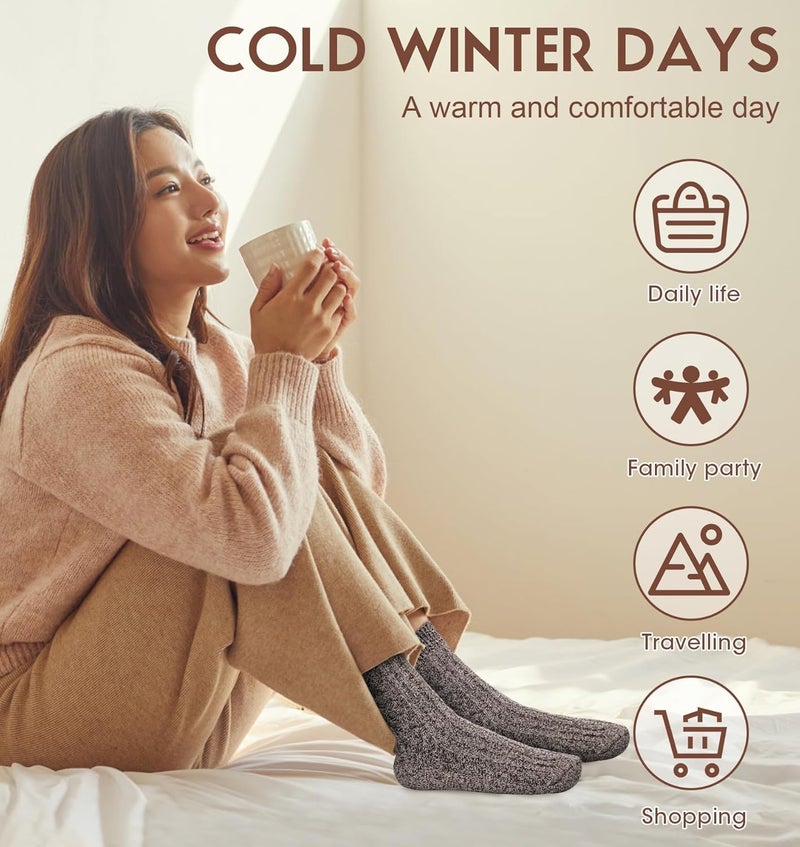 YSense Womens Wool Socks, Winter Boot Socks Stocking Stuffers Gifts for Women Men Warm Crew for Hiking - Image 4