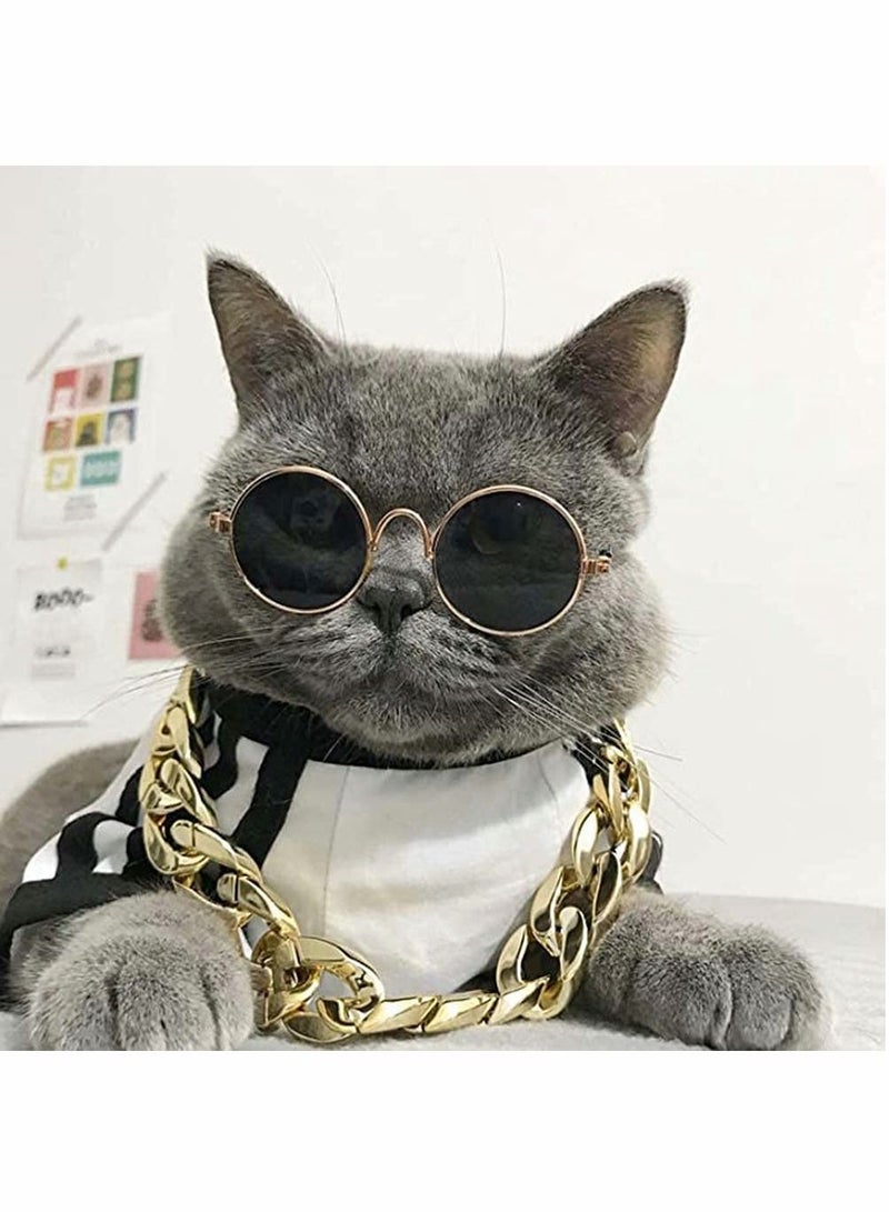 KASTWAVE Glasses For Cats, 2Pcs Cat Glasses Cat Gold Chain And Cat Sunglasses - Image 2