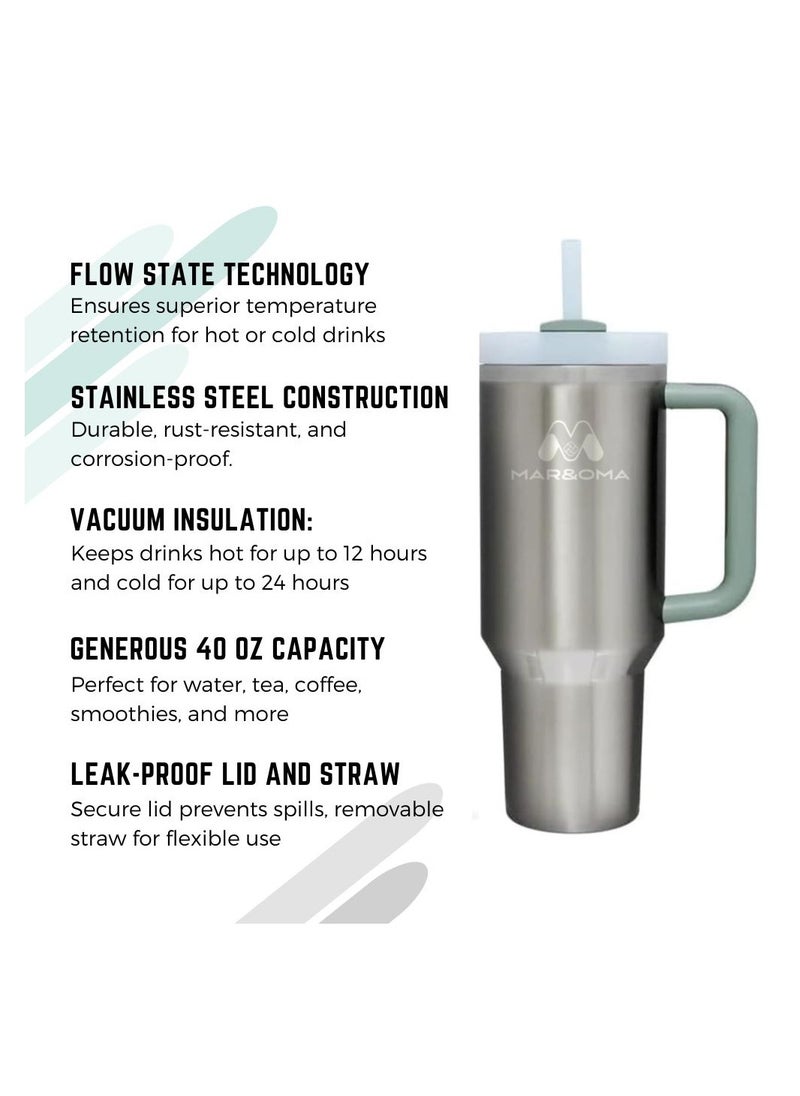MAR & OMA Stainless Steel Vacuum Insulated Tumbler with Lid and Straw for Water, Iced Tea or Coffee, and Smoothie, 40 Oz Quencher H20
