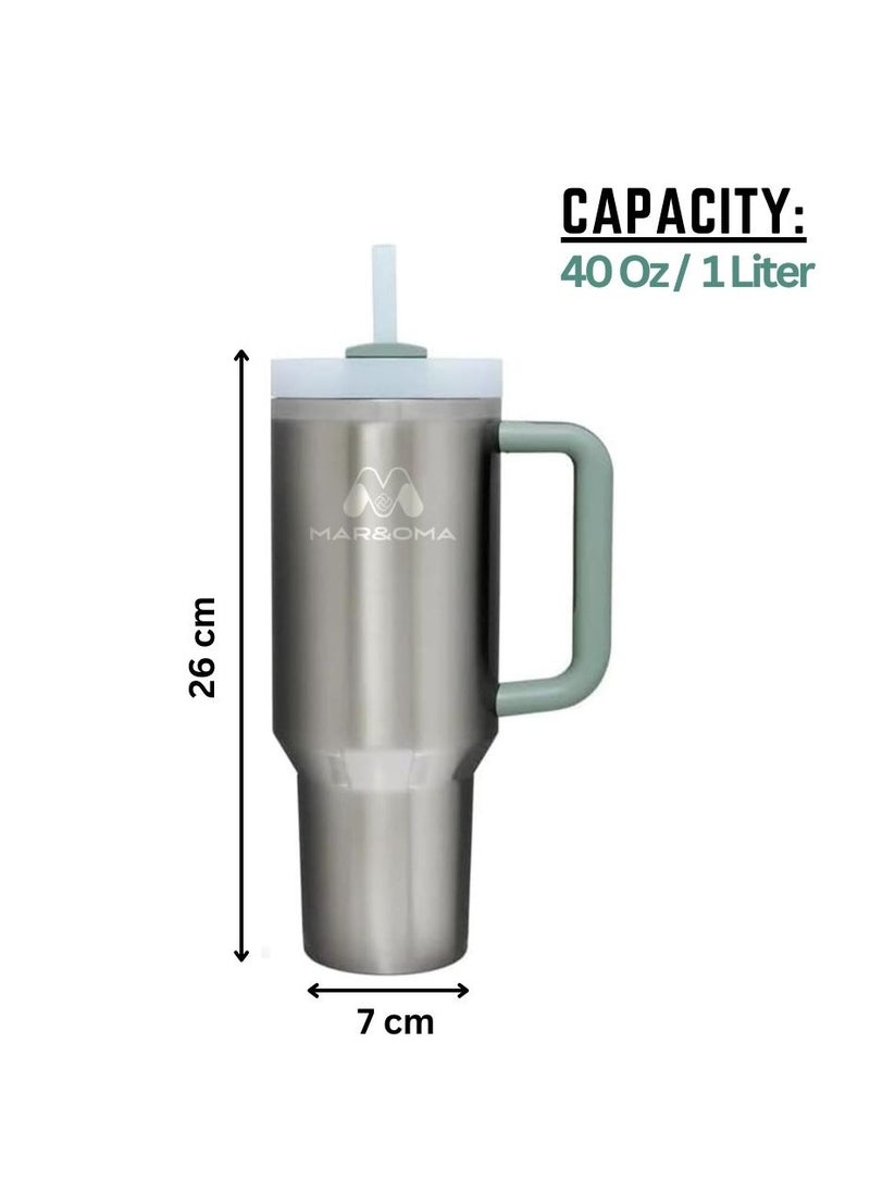 MAR & OMA Stainless Steel Vacuum Insulated Tumbler with Lid and Straw for Water, Iced Tea or Coffee, and Smoothie, 40 Oz Quencher H20