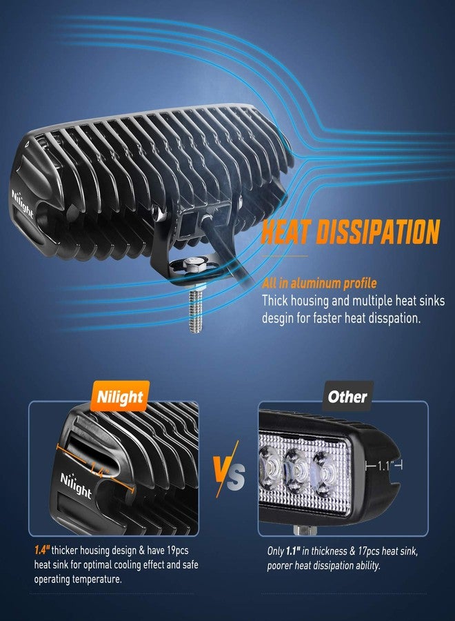 Nilight LED Light Bar 2PCS 18W 6Inch Flood LED Pods Offroad Fog Light Waterproof for Boat SUV ATV 4WD Car Truck Golf Cart 12V 24V,2 Years Warranty - Image 4