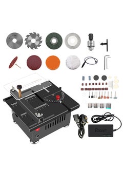 100W Multi-Functional Table Saw Mini Desktop Electric Saw Cutter Speed & Angle Adjustable Liftable Blade 16MM Cutting Depth with Blade Flexible Shaft and More Accessories for Cutting