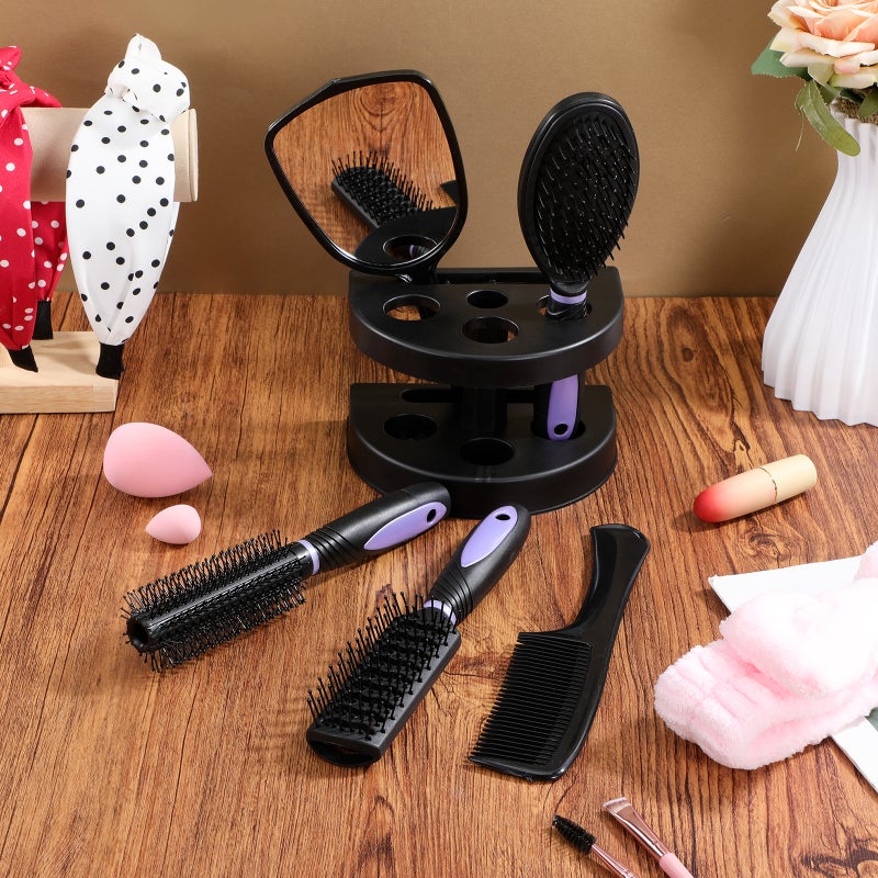 💄 خمس قطع مشط ومر ا ومجموعة فراشي تصفيف الشعر مع فرشاة مضادة للكهرباء الساكنة للعن ة بالشعر لون بنفسجي - Image 3