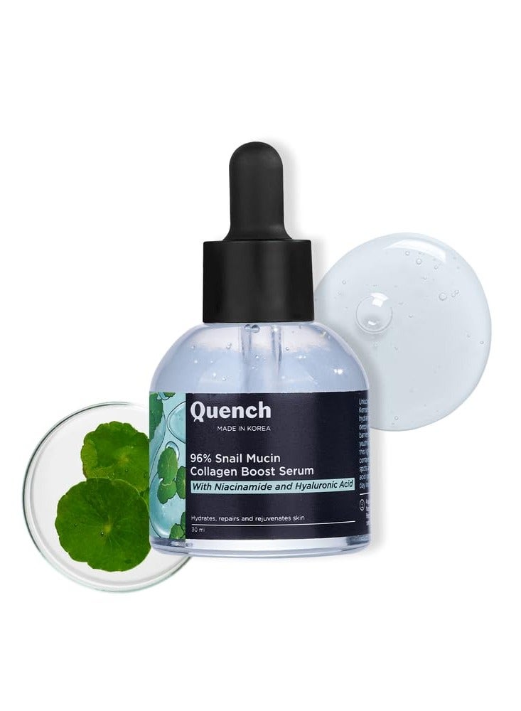 Quench 96% Snail Mucin Collagen Boost Serum With Niacinamide & Hyaluronic Acid |72 Hours Hydration|Formulated & Made In Korea | Dewy Soft & Plump Skin | Prevents Early Signs Of Ageing (30Ml) - Image 1