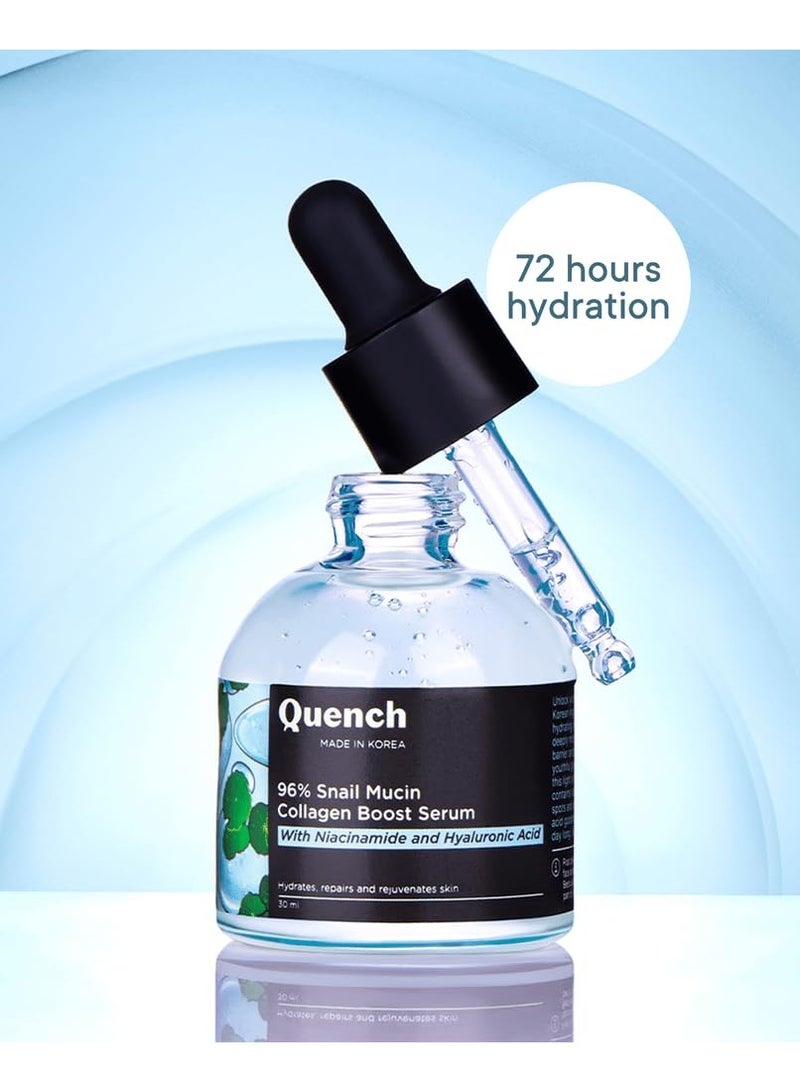 Quench 96% Snail Mucin Collagen Boost Serum With Niacinamide & Hyaluronic Acid |72 Hours Hydration|Formulated & Made In Korea | Dewy Soft & Plump Skin | Prevents Early Signs Of Ageing (30Ml) - Image 2