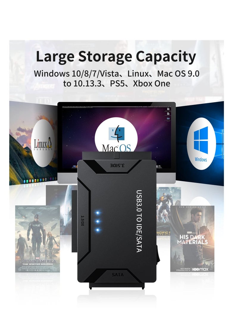 USB 3.0 to IDE and SATA Adapter, IDE Hard Drive Adapter, External Hard Drive Reader, Recovery Converter for Universal 2.5"/3.5" Inch HDD/SSD Hard Drive Disk, Hard Drive Adapter Included 12V/2A Power - Image 4