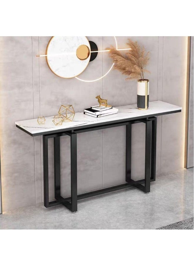 HOME TASTE - Hometaste Metal Console Table With Marble Top - Versatile Narrow And Stylish Entryway Hallway Or Living Room Accent Furniture Piece White+Black - Image 1
