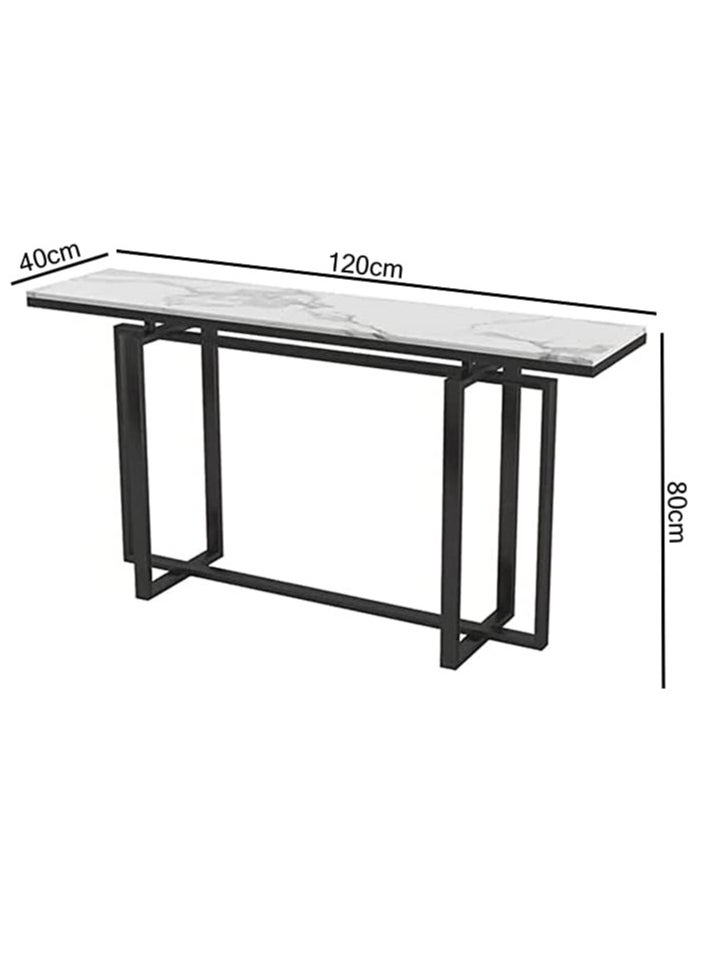 HOME TASTE - Hometaste Metal Console Table With Marble Top - Versatile Narrow And Stylish Entryway Hallway Or Living Room Accent Furniture Piece White+Black - Image 1