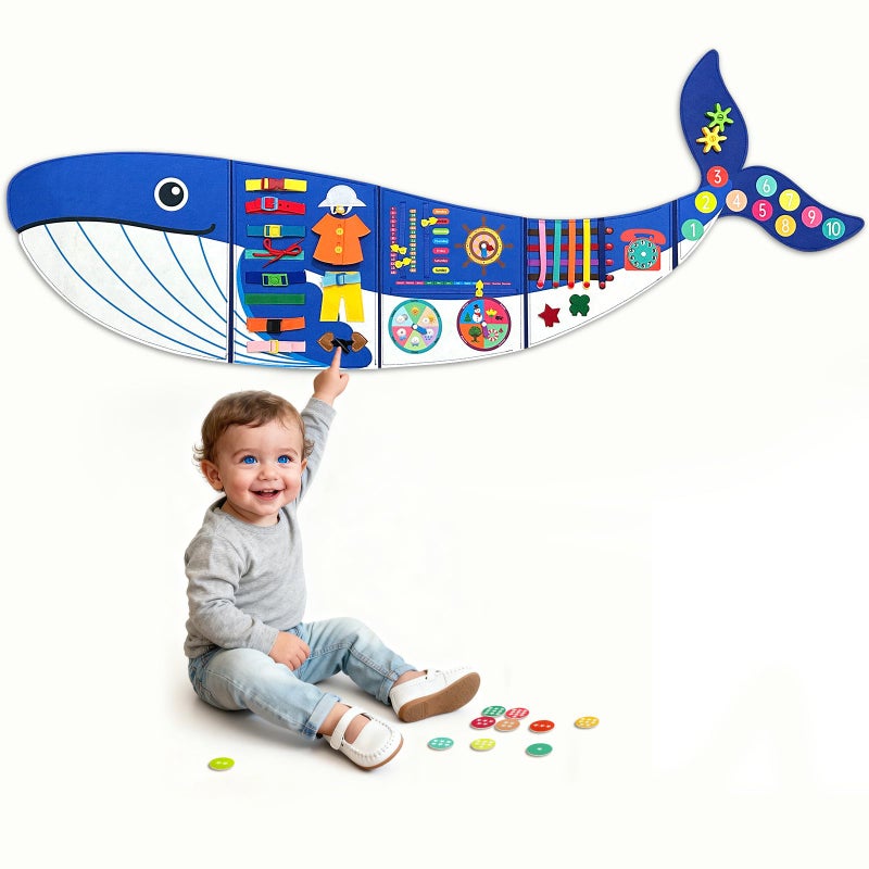 Rivibou Whale Foldable Activities Montessori Busy Board Toddler Busy Board Montessoris Toys for 3+ Years Old Wall Panel - Image 1
