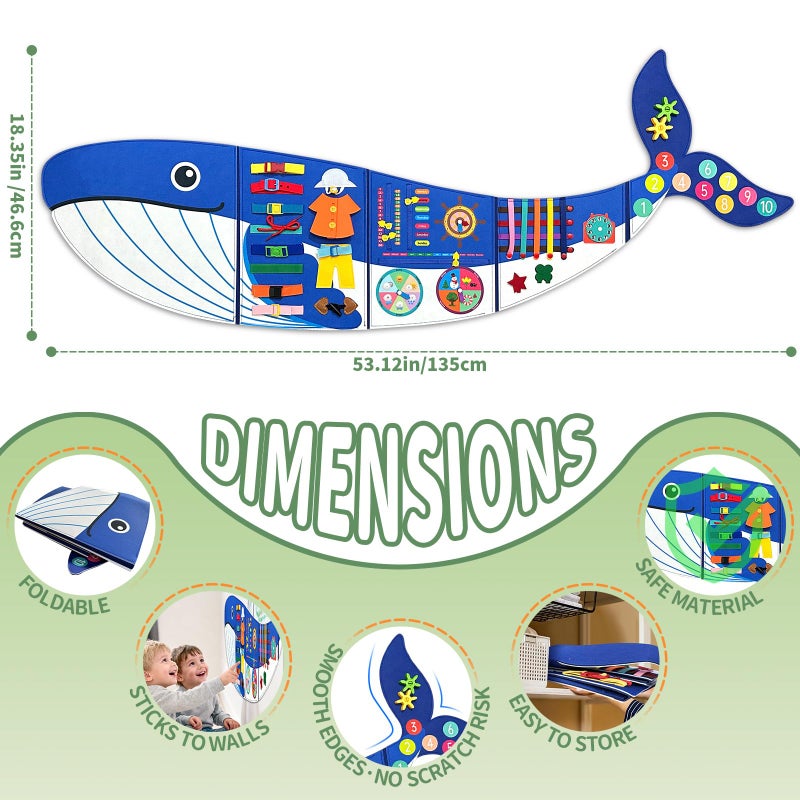 Rivibou Whale Foldable Activities Montessori Busy Board Toddler Busy Board Montessoris Toys for 3+ Years Old Wall Panel - Image 4