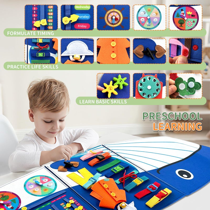 Rivibou Whale Foldable Activities Montessori Busy Board Toddler Busy Board Montessoris Toys for 3+ Years Old Wall Panel - Image 3