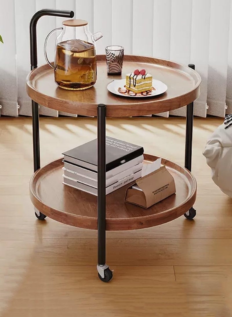 DubaiGallery Modern Bar Cart for Home, Kitchen Serving Cart Mobile Rolling Cart with Handle, 2-Tier Round Trolley Cart on Wheels for Dining Room/Bedroom - Image 1
