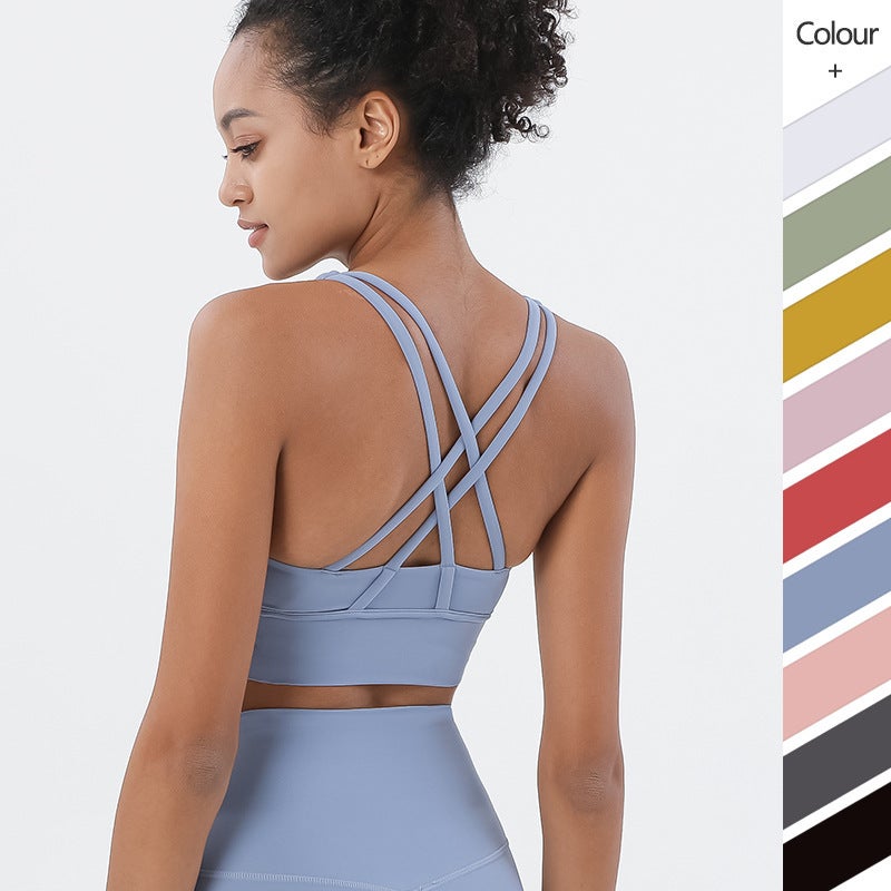 New Lulu Naked Cross Beauty Back Sports Underwear Shockproof Gather Yoga Bra Cloud Fitness Vest - Image 2