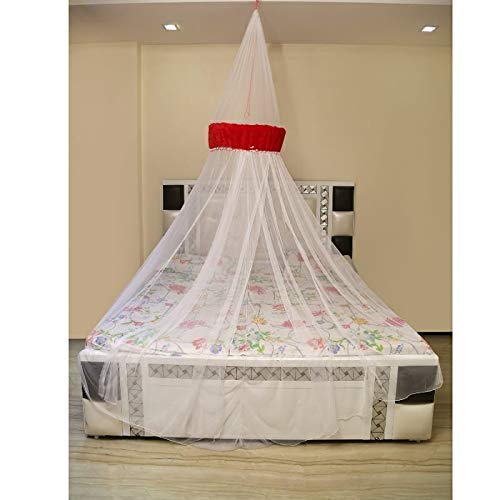 next day art Polyester Double Bed Hanging Mosquito Net Portable Pop-Up Tent (White and Red) - Image 1