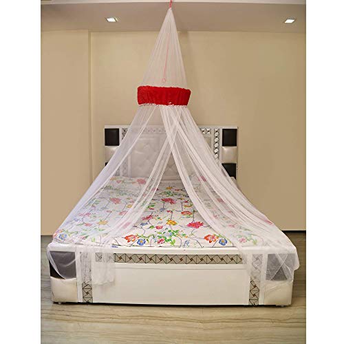 next day art Polyester Double Bed Hanging Mosquito Net Portable Pop-Up Tent (White and Red) - Image 3