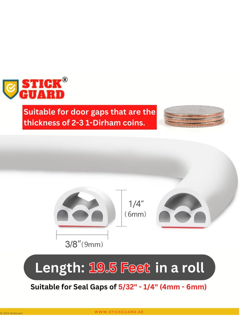 StickGuard StickGuard Door Seal Strip, Weather Stripping for Door Insulation and Door Soundproofing, 19.5 Feet D Shape Silicone Weatherstripping Gap Blocker for Sound Proof Door Frame - Weather Strip for Doors  - Image 3