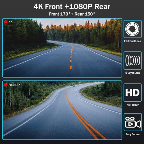 QOZ 4K Mirror Dash Cam Front and Rear, Voice Control Rear View Mirror Camera, 10'' Dashcam for Cars with ADAS and BSD, GPS, 64GB Card Included, WDR Night Vision, G-Sensor, 24 Parking Monitor - Image 3