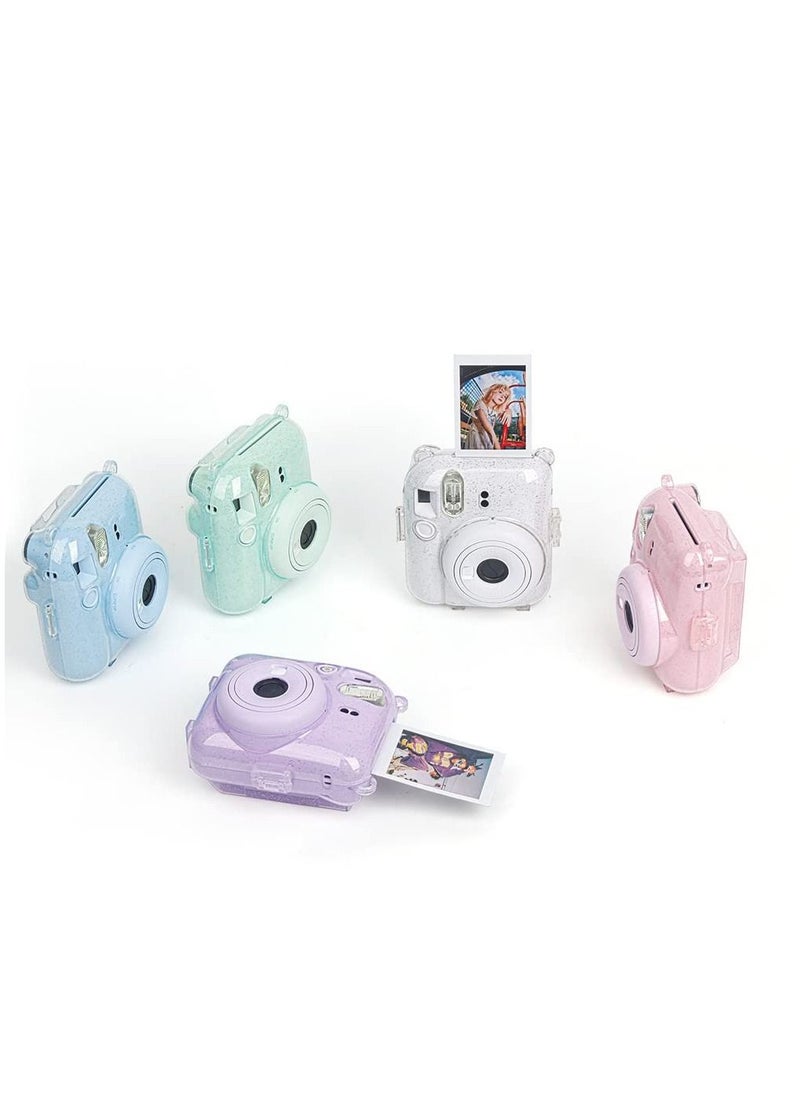 Generic Transparent Glitter Crystal Case for Fujifilm Instax Mini 12 Camera Adjustable PC Camera Protective Case with Upgraded Films Pocket Pouch for Storing Photos (Pink)  - Image 3