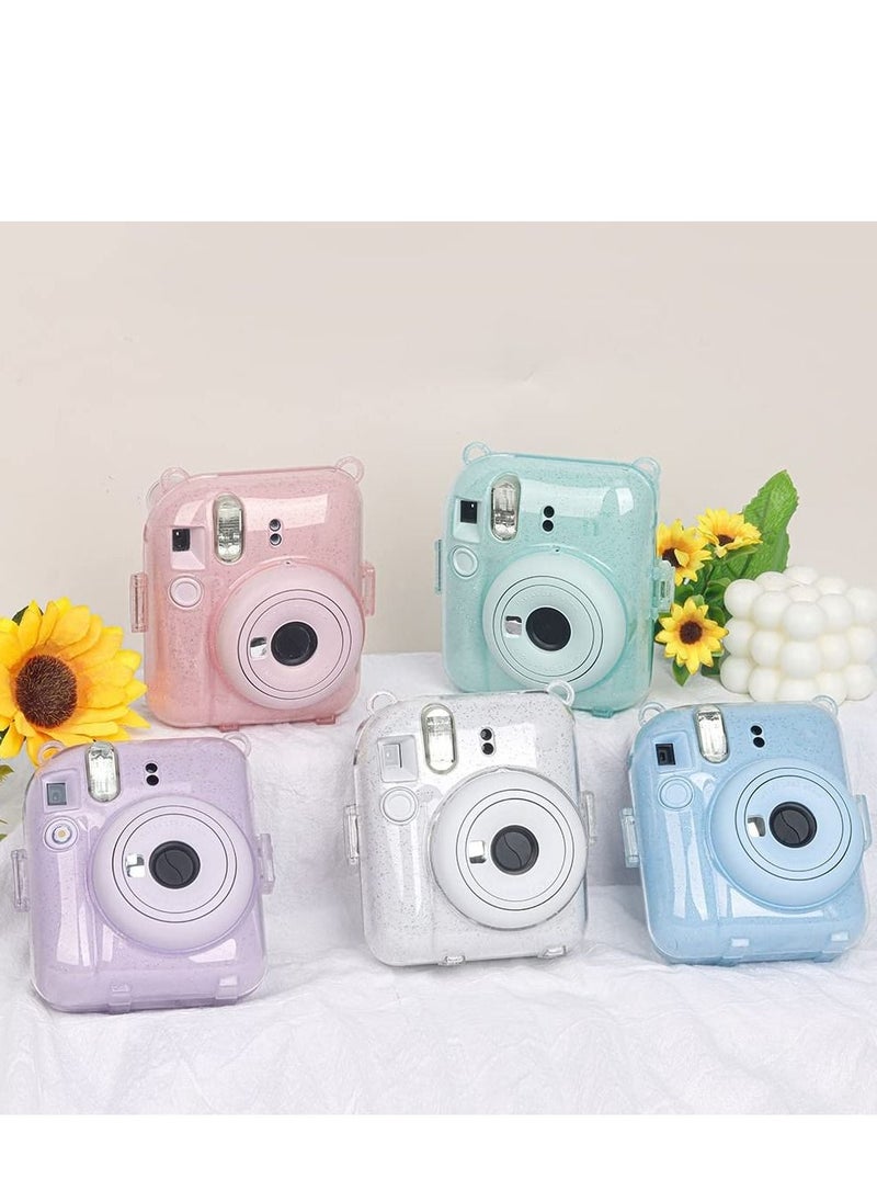 Generic Transparent Glitter Crystal Case for Fujifilm Instax Mini 12 Camera Adjustable PC Camera Protective Case with Upgraded Films Pocket Pouch for Storing Photos (Pink)  - Image 2