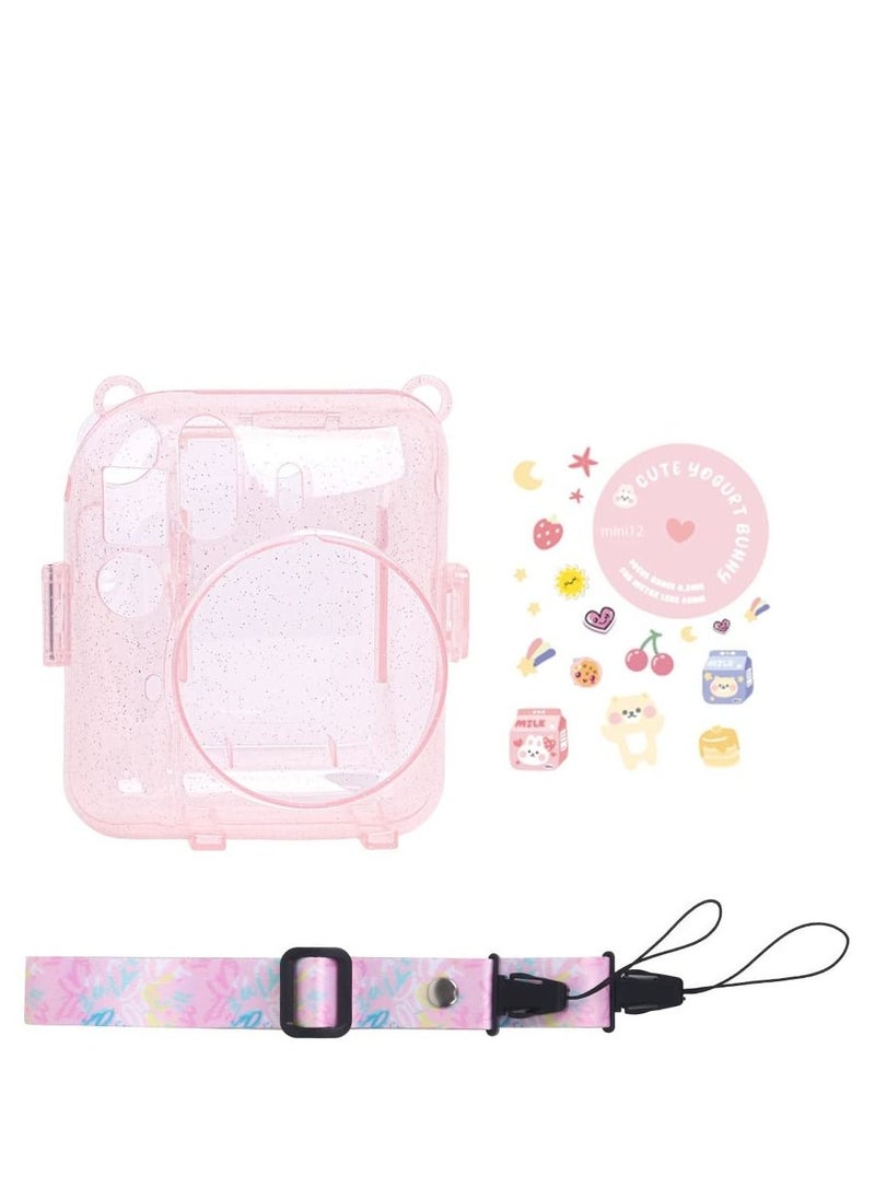 Generic Transparent Glitter Crystal Case for Fujifilm Instax Mini 12 Camera Adjustable PC Camera Protective Case with Upgraded Films Pocket Pouch for Storing Photos (Pink)  - Image 4