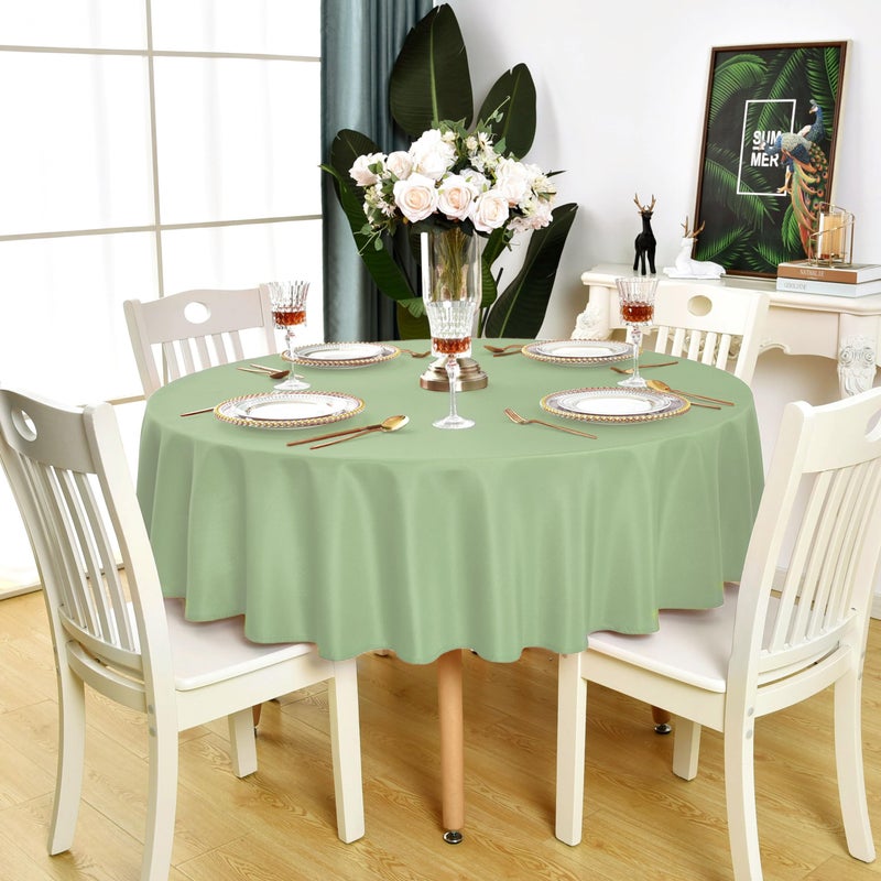 KAIPHO Sage Green Round Tablecloth - Waterproof Stain Resistant Wrinkle Free Table Cloth, 210GSM Polyester Washable Wipeable Table Cover for Party, Banquet, Indoor and Outdoor (48 inch, Circle) - Image 1