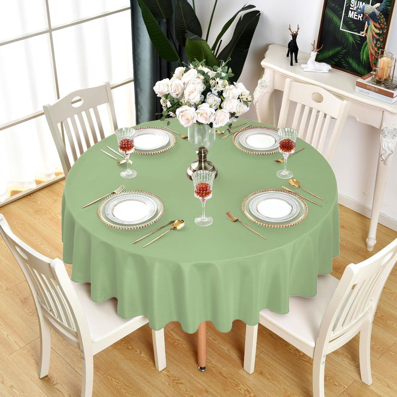 KAIPHO Sage Green Round Tablecloth - Waterproof Stain Resistant Wrinkle Free Table Cloth, 210GSM Polyester Washable Wipeable Table Cover for Party, Banquet, Indoor and Outdoor (48 inch, Circle) - Image 2