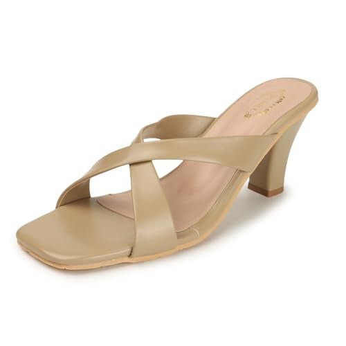 Denill Women Cross Strap Cone Heels (Beige) UK- 4 - Image 1