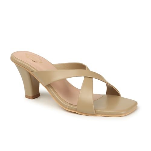 Denill Women Cross Strap Cone Heels (Beige) UK- 4 - Image 5