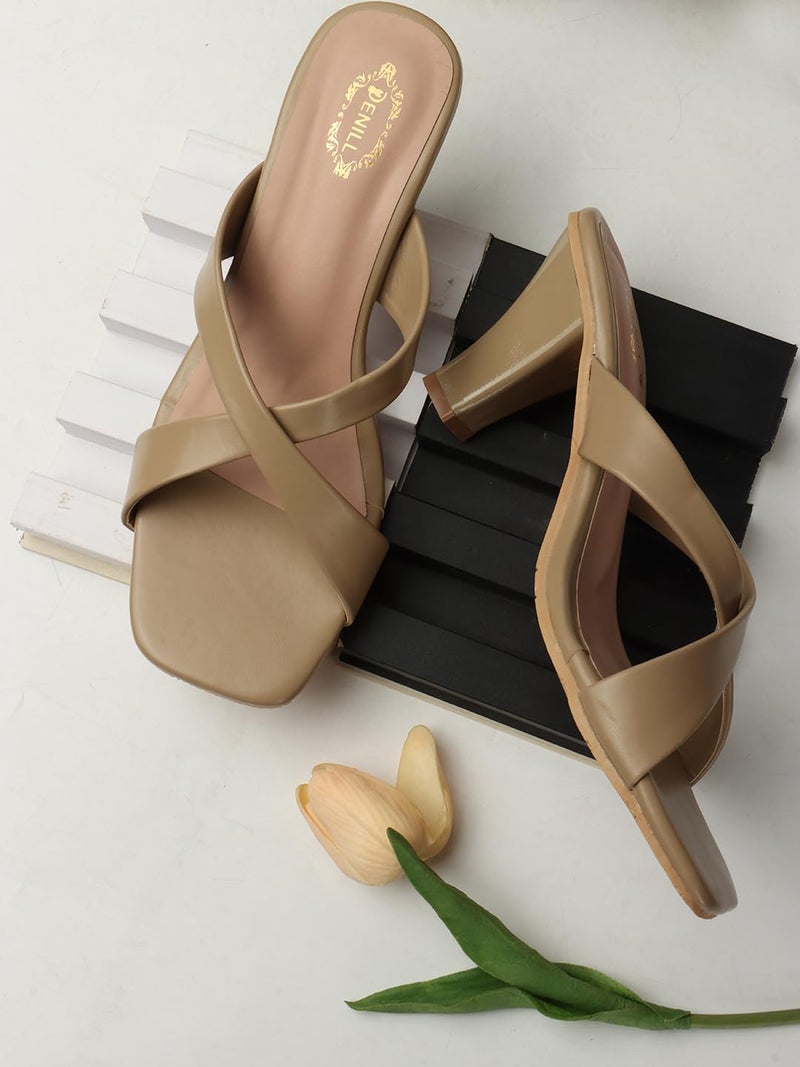Denill Women Cross Strap Cone Heels (Beige) UK- 4 - Image 2
