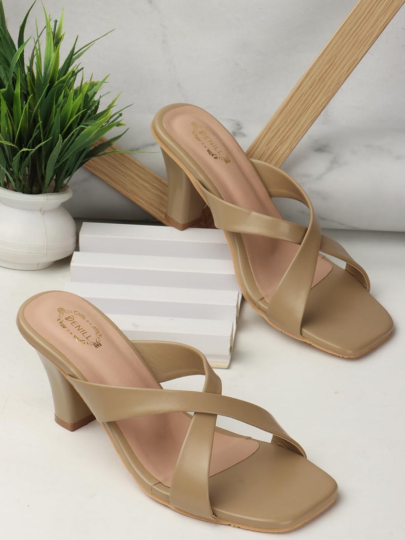 Denill Women Cross Strap Cone Heels (Beige) UK- 4 - Image 3