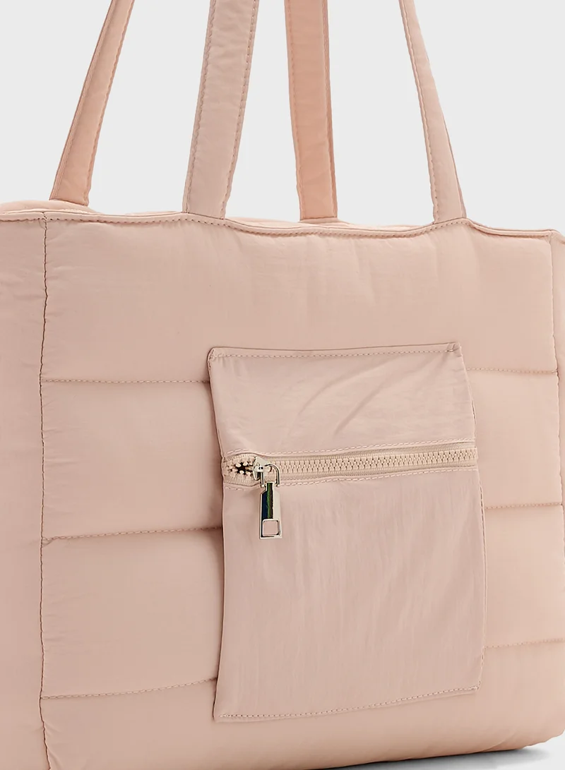 جينجر Multi Pocket Nylon Quilted Tote Bag